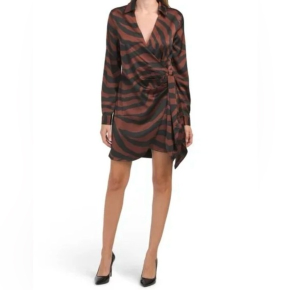 House of Harlow 1960 Brown and Black Zebra Print Long Sleeve Mini Dress, Size L - Picture 1 of 15